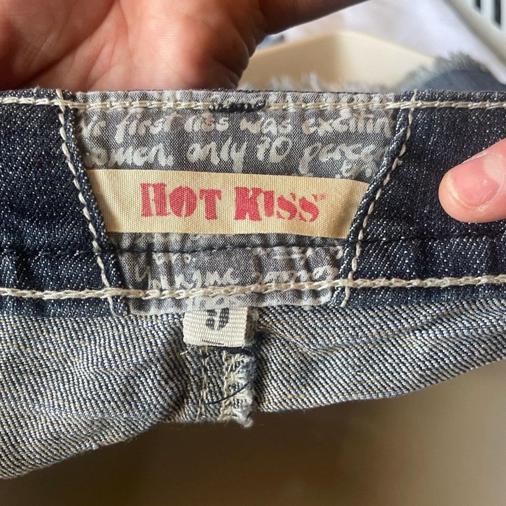 Vintage Hot Kiss Dark Blue Jean Shorts with Frayed Hem and Crotchet Detail - Picture 4 of 4